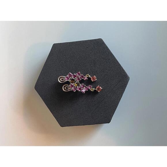 SOLD 925 Sterling Silver Earrings Round Tourmaline Rhodolite Garnet Gemstone - Picture 3 of 8